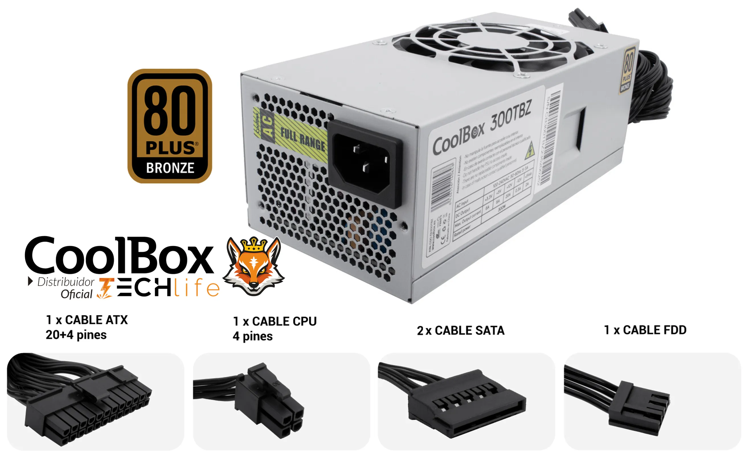 CoolBox Fuente Alimentación TFX TBZ300 80 Plus Bronze 300W 